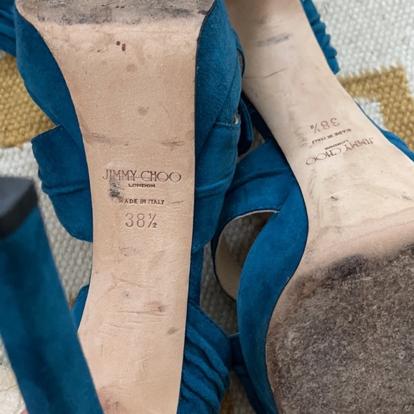 Jimmy Choo wrap around sandals . Teal & velvet - Picture 6 of 6